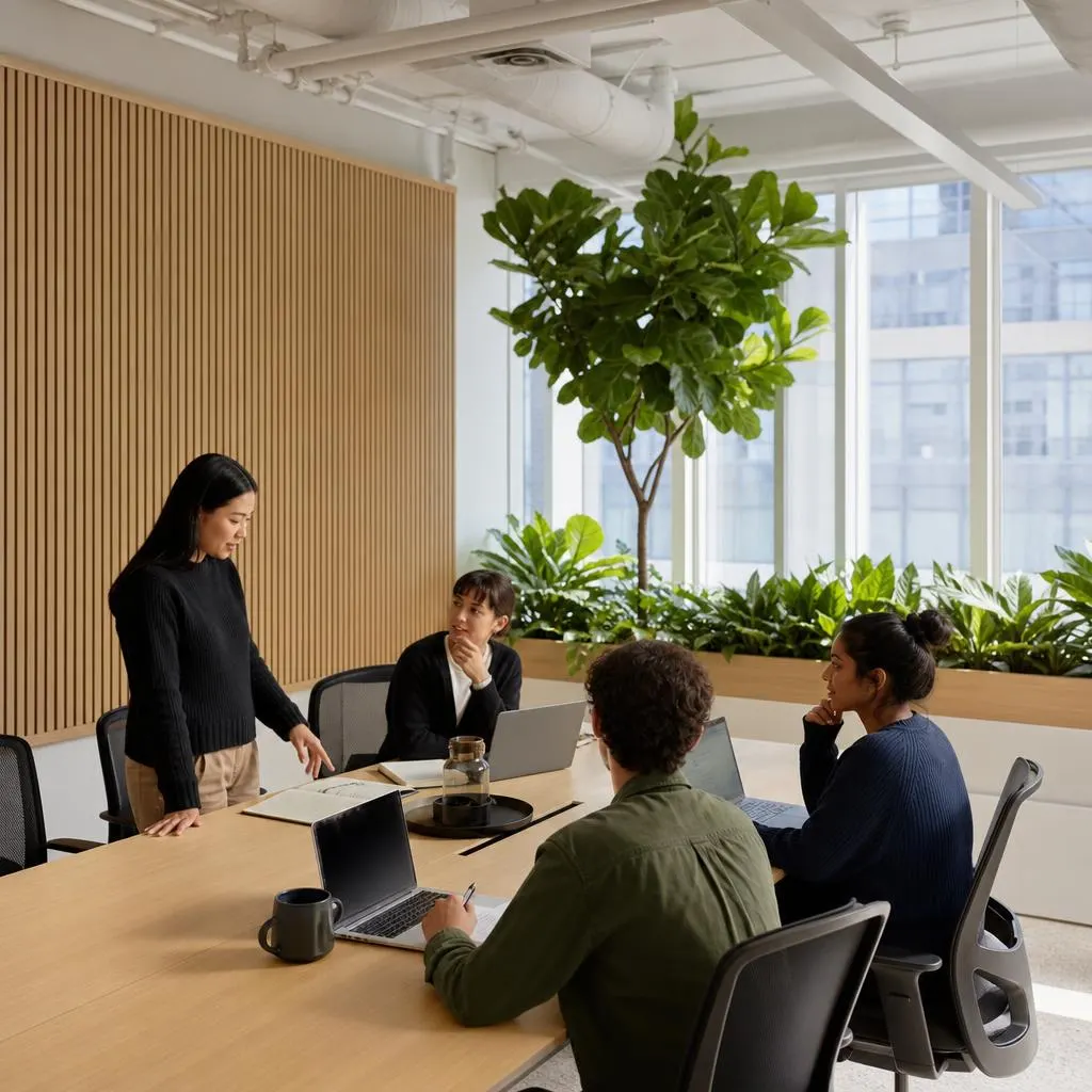 TCC Canada members collaborating in a bright, plant-filled coworking lounge