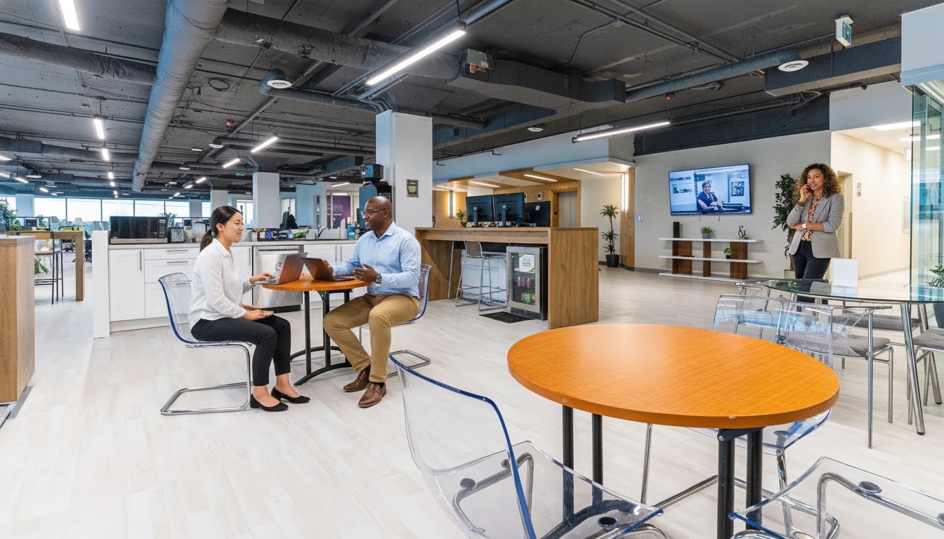 Open-plan coworking lounge at a TCC Canada centre