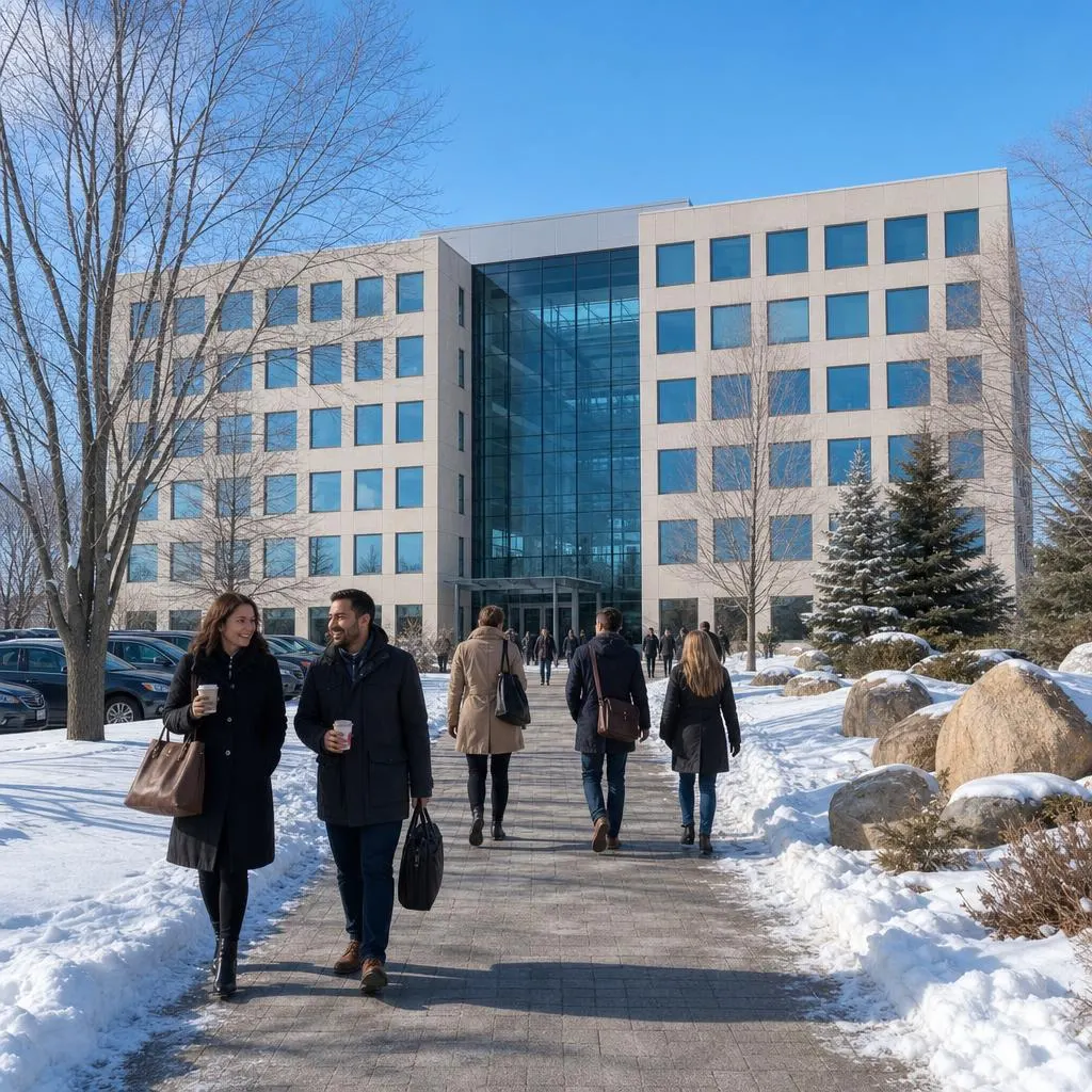 Professionals arriving at the Innovation Centre in Kanata